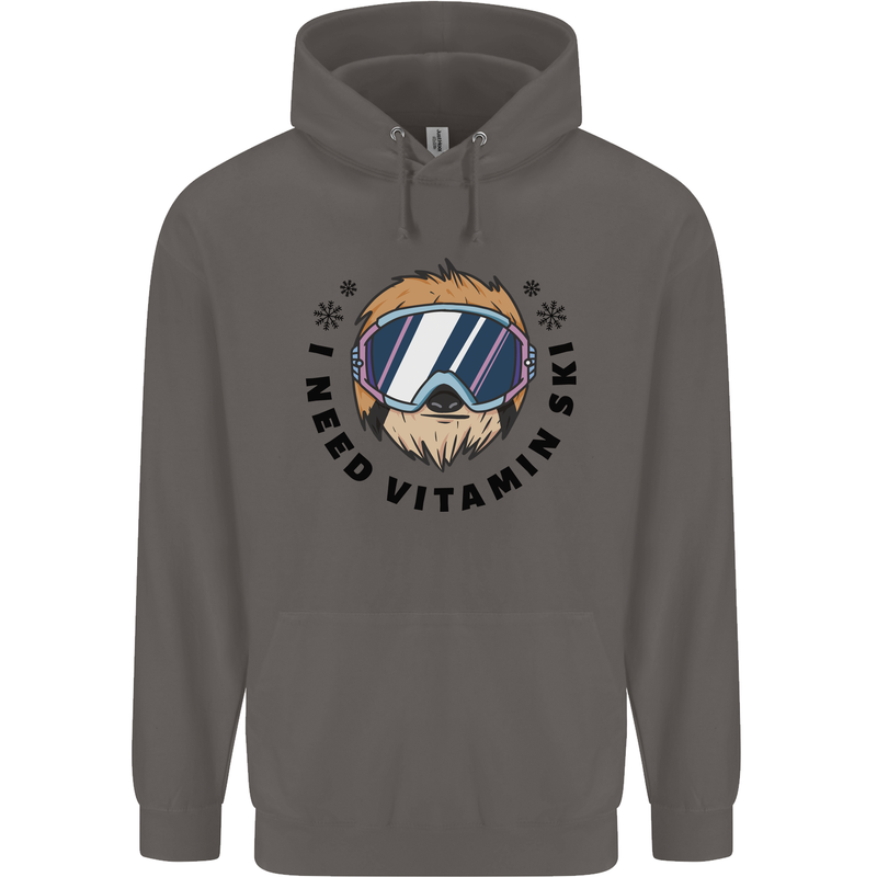 Vitamin Ski Funny Skiing Sloth Mens 80% Cotton Hoodie Charcoal