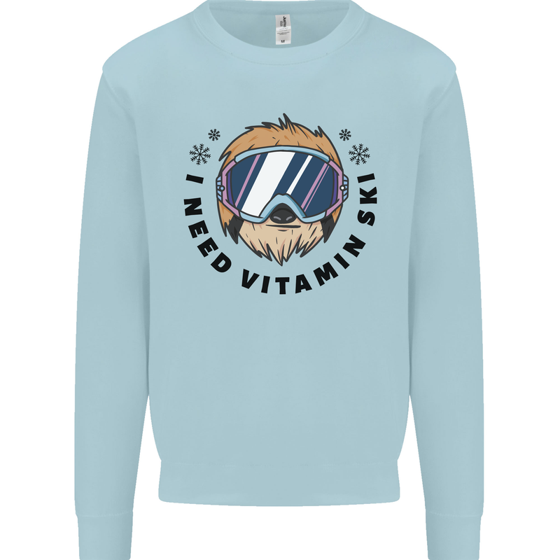 Vitamin Ski Funny Skiing Sloth Mens Sweatshirt Jumper Light Blue