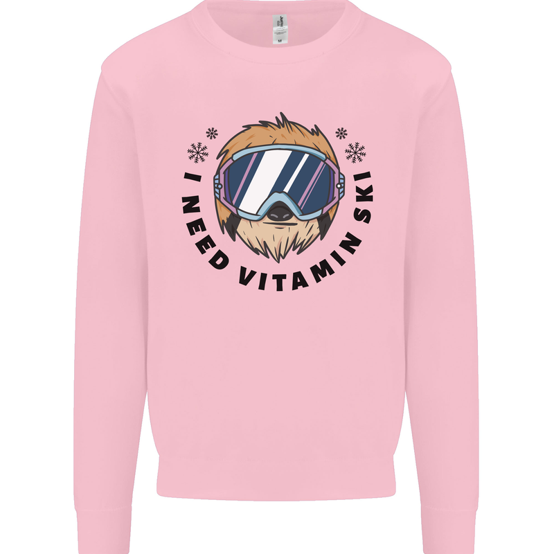 Vitamin Ski Funny Skiing Sloth Mens Sweatshirt Jumper Light Pink