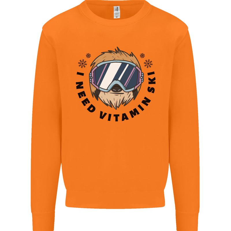 Vitamin Ski Funny Skiing Sloth Mens Sweatshirt Jumper Orange