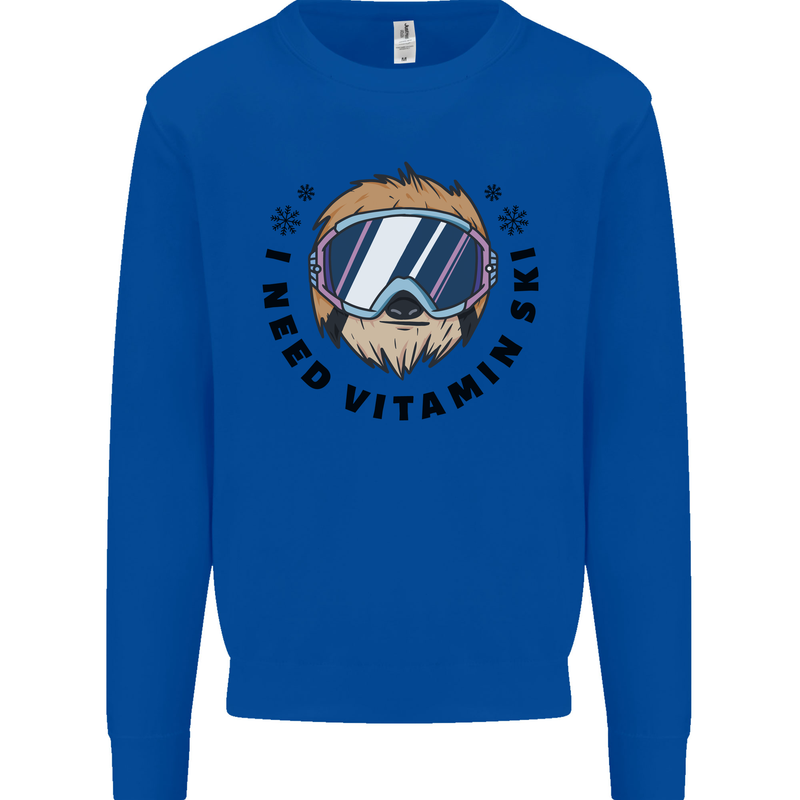 Vitamin Ski Funny Skiing Sloth Mens Sweatshirt Jumper Royal Blue