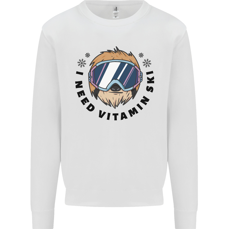 Vitamin Ski Funny Skiing Sloth Mens Sweatshirt Jumper White