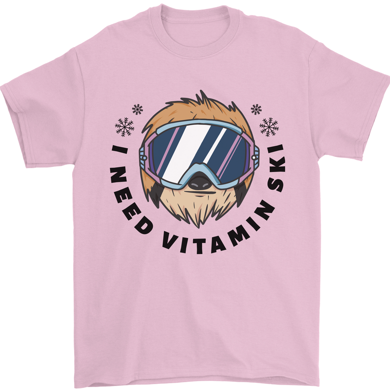 Vitamin Ski Funny Skiing Sloth Mens T-Shirt 100% Cotton Light Pink