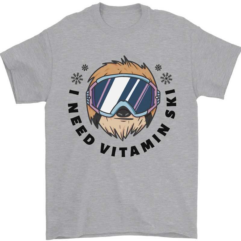 Vitamin Ski Funny Skiing Sloth Mens T-Shirt 100% Cotton Sports Grey