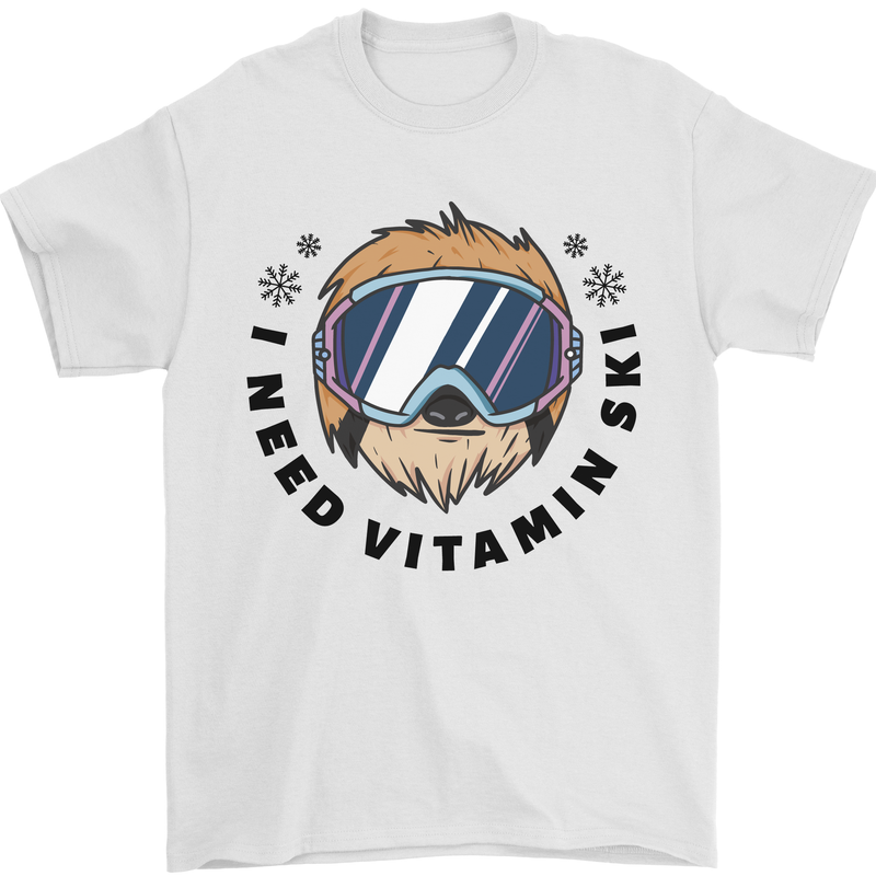 Vitamin Ski Funny Skiing Sloth Mens T-Shirt 100% Cotton White