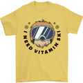 Vitamin Ski Funny Skiing Sloth Mens T-Shirt 100% Cotton Yellow