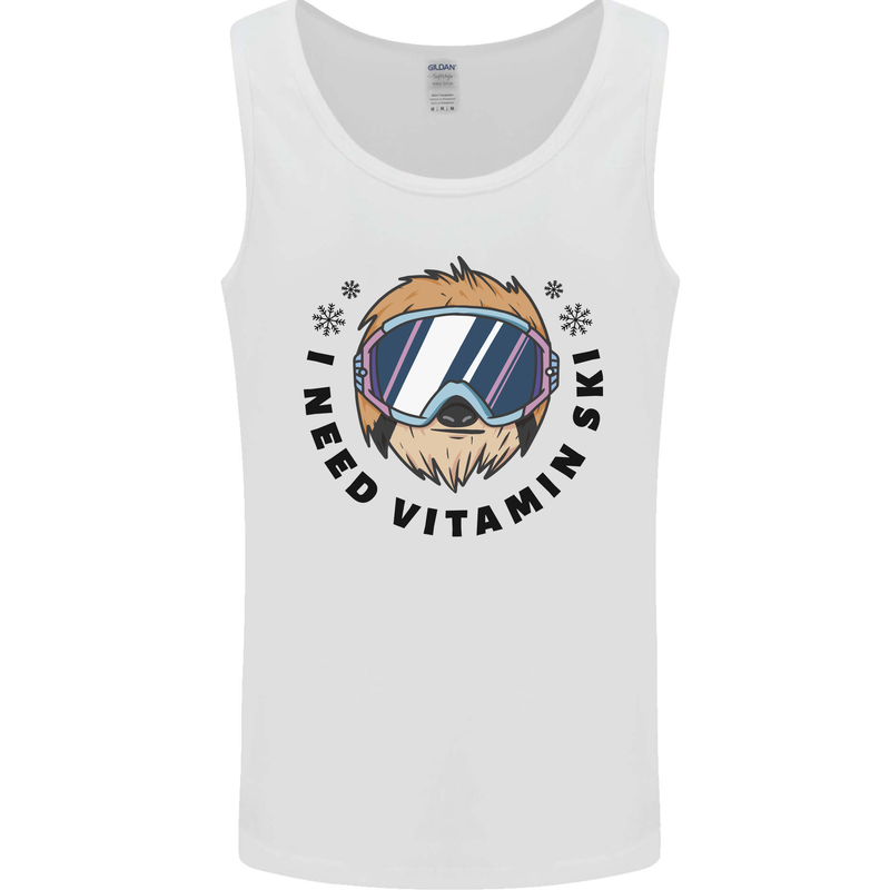 Vitamin Ski Funny Skiing Sloth Mens Vest Tank Top White