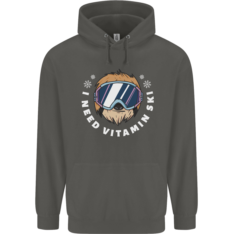 Vitamin Ski Funny Skiing Sloth Winter Sport Childrens Kids Hoodie Storm Grey