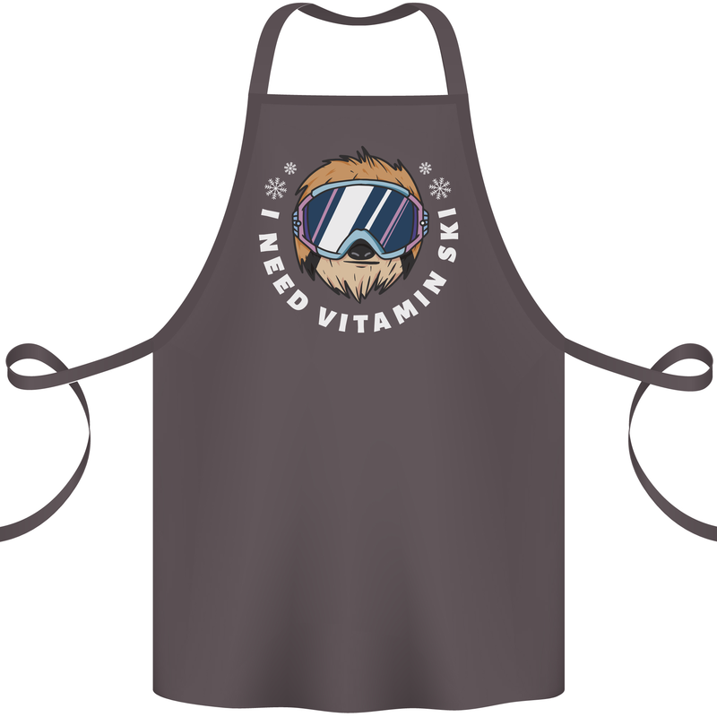 Vitamin Ski Funny Skiing Sloth Winter Sport Cotton Apron 100% Organic Dark Grey