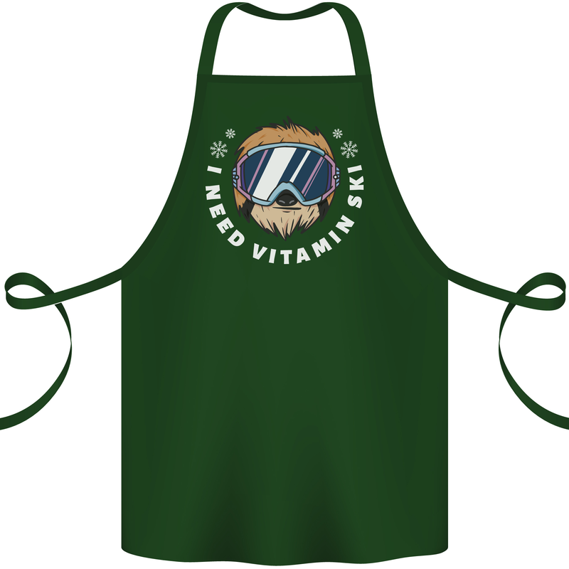Vitamin Ski Funny Skiing Sloth Winter Sport Cotton Apron 100% Organic Forest Green