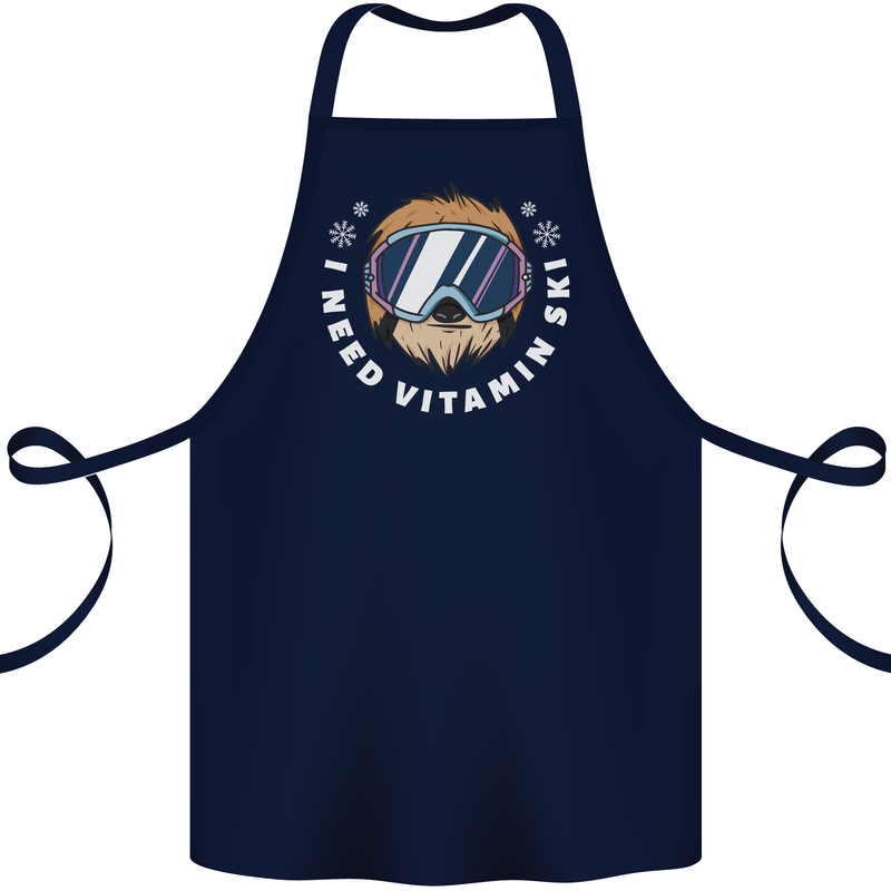 Vitamin Ski Funny Skiing Sloth Winter Sport Cotton Apron 100% Organic Navy Blue