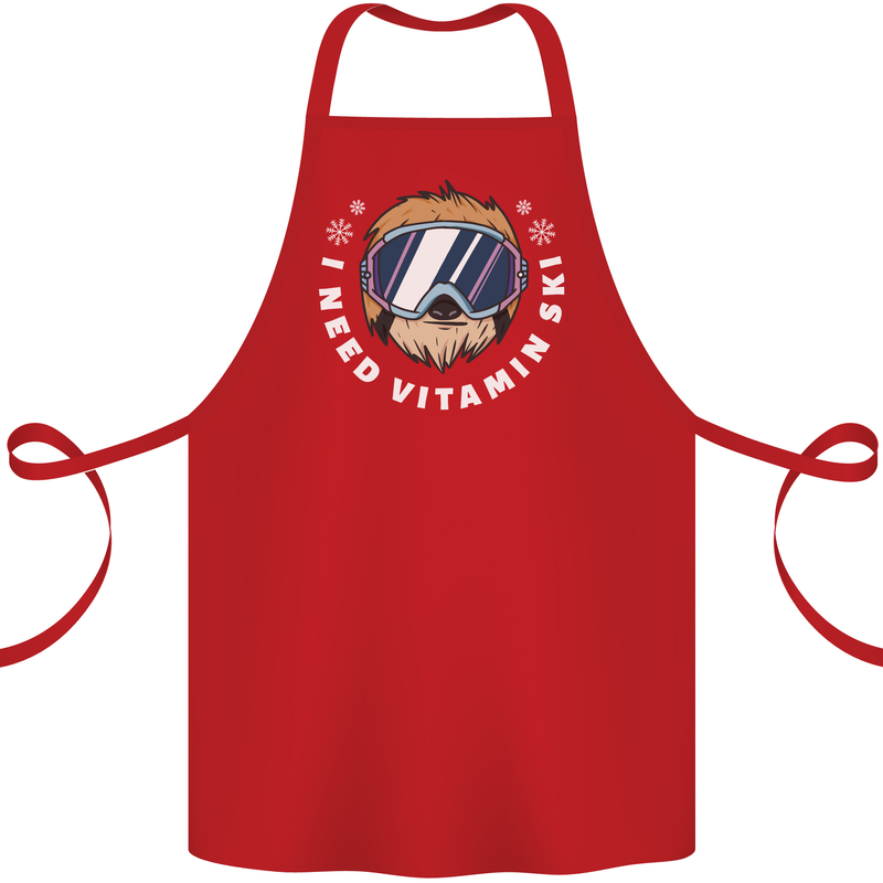 Vitamin Ski Funny Skiing Sloth Winter Sport Cotton Apron 100% Organic Red