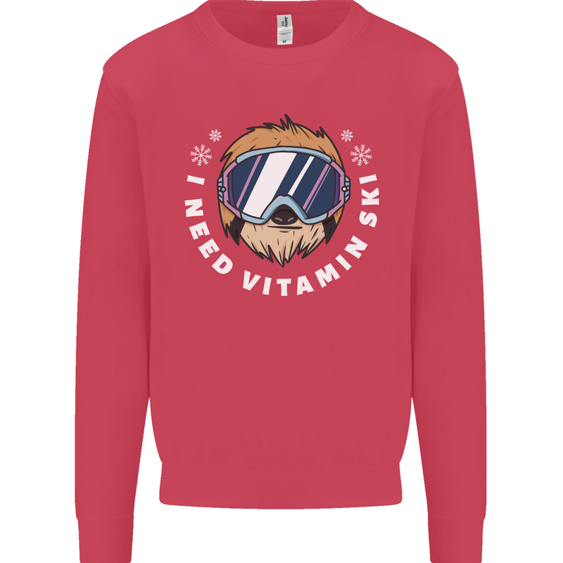 Vitamin Ski Funny Skiing Sloth Winter Sport Kids Sweatshirt Jumper Heliconia