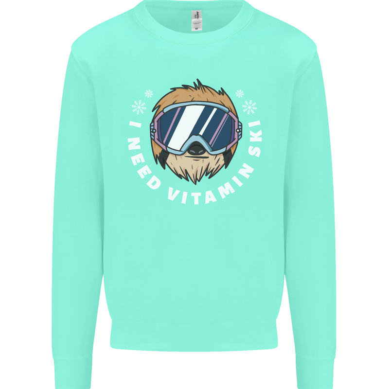 Vitamin Ski Funny Skiing Sloth Winter Sport Kids Sweatshirt Jumper Peppermint