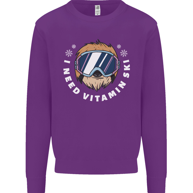 Vitamin Ski Funny Skiing Sloth Winter Sport Kids Sweatshirt Jumper Purple