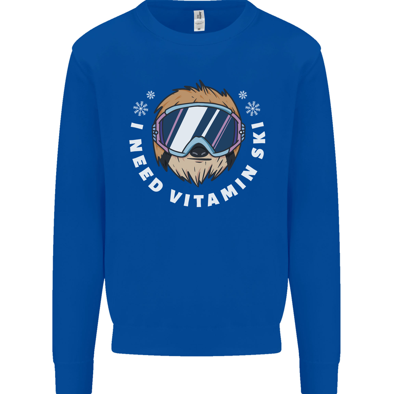 Vitamin Ski Funny Skiing Sloth Winter Sport Kids Sweatshirt Jumper Royal Blue