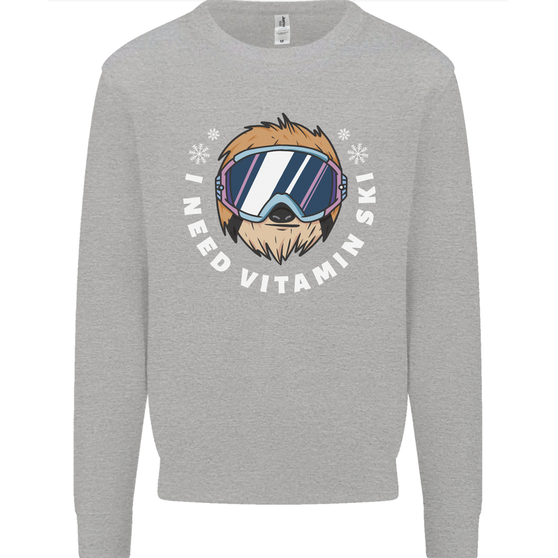 Vitamin Ski Funny Skiing Sloth Winter Sport Kids Sweatshirt Jumper Sports Grey