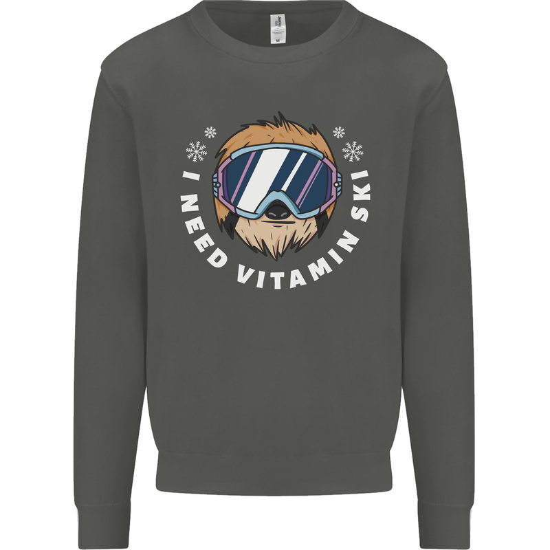 Vitamin Ski Funny Skiing Sloth Winter Sport Kids Sweatshirt Jumper Storm Grey