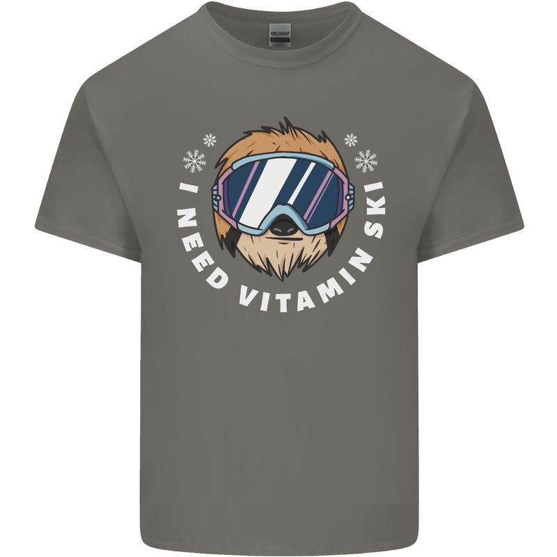 Vitamin Ski Funny Skiing Sloth Winter Sport Kids T-Shirt Childrens Charcoal