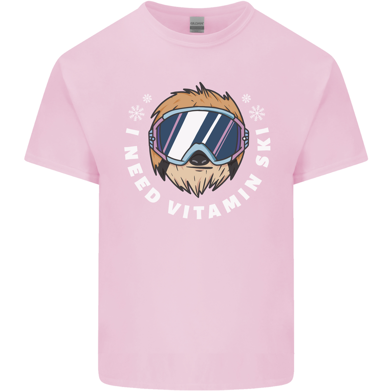 Vitamin Ski Funny Skiing Sloth Winter Sport Kids T-Shirt Childrens Light Pink