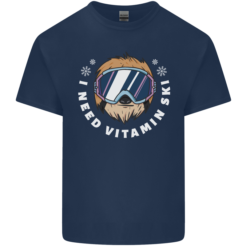 Vitamin Ski Funny Skiing Sloth Winter Sport Kids T-Shirt Childrens Navy Blue