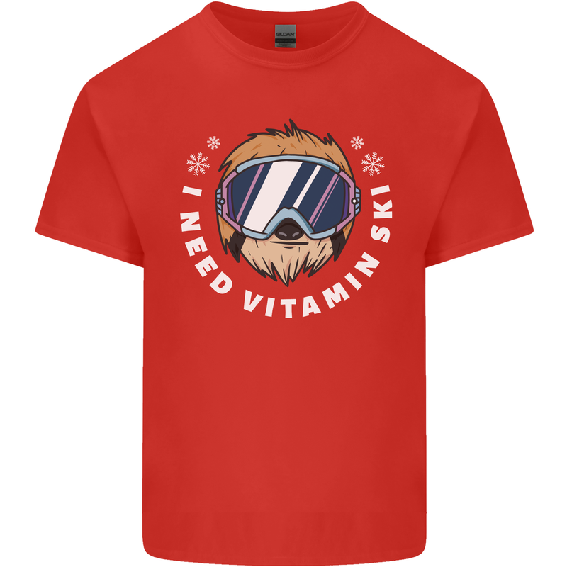 Vitamin Ski Funny Skiing Sloth Winter Sport Kids T-Shirt Childrens Red