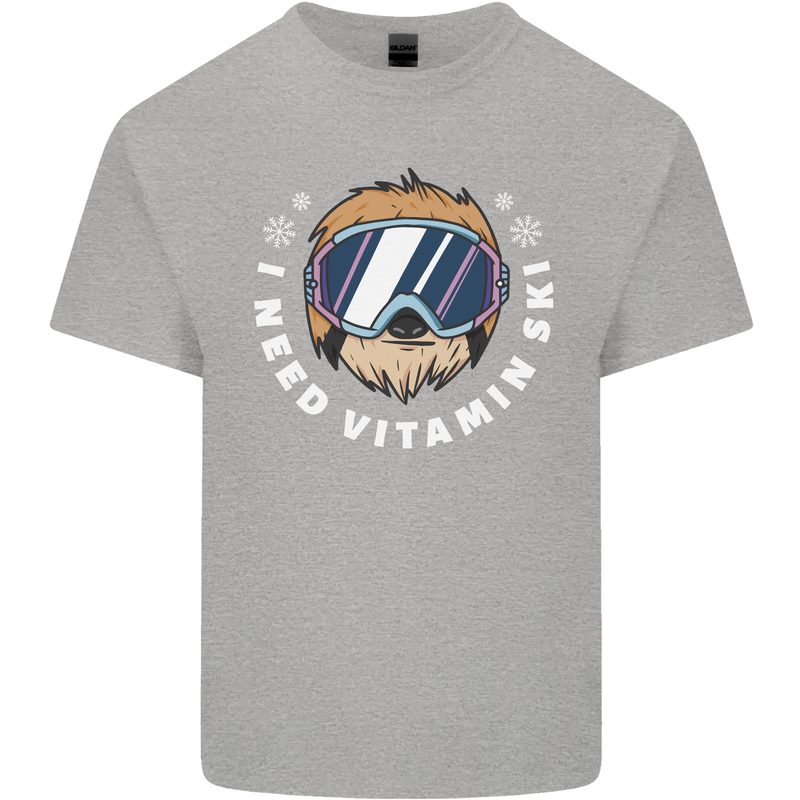 Vitamin Ski Funny Skiing Sloth Winter Sport Kids T-Shirt Childrens Sports Grey