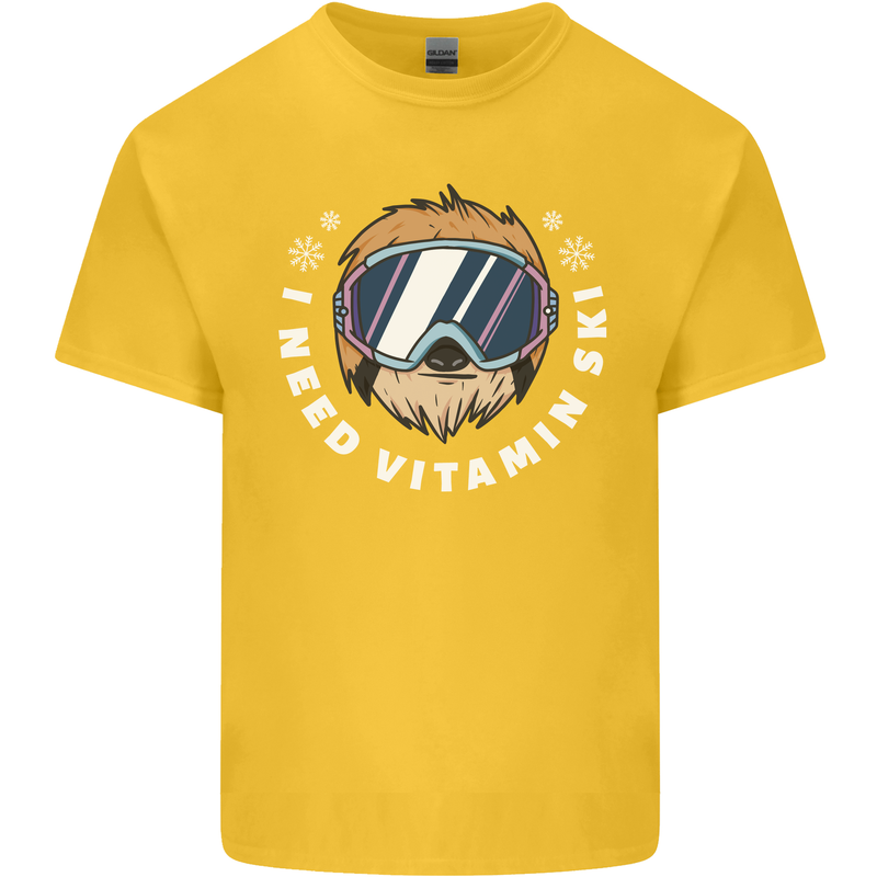 Vitamin Ski Funny Skiing Sloth Winter Sport Kids T-Shirt Childrens Yellow