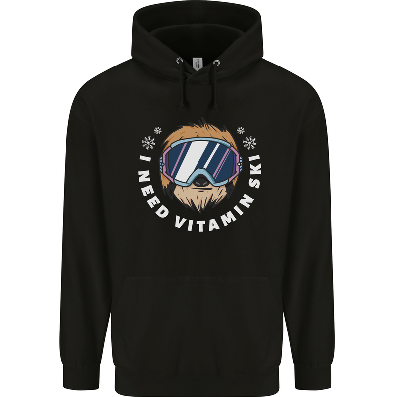 Vitamin Ski Funny Skiing Sloth Winter Sport Mens 80% Cotton Hoodie Black