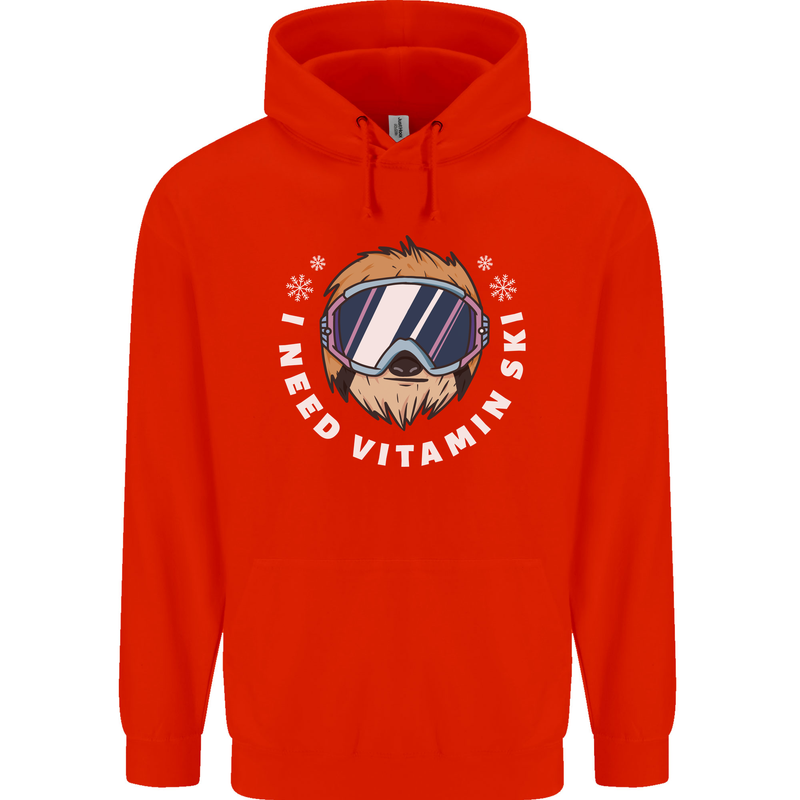 Vitamin Ski Funny Skiing Sloth Winter Sport Mens 80% Cotton Hoodie Bright Red
