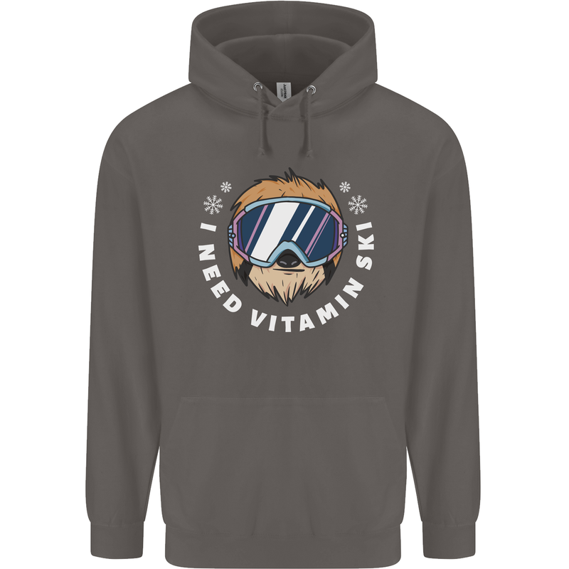 Vitamin Ski Funny Skiing Sloth Winter Sport Mens 80% Cotton Hoodie Charcoal