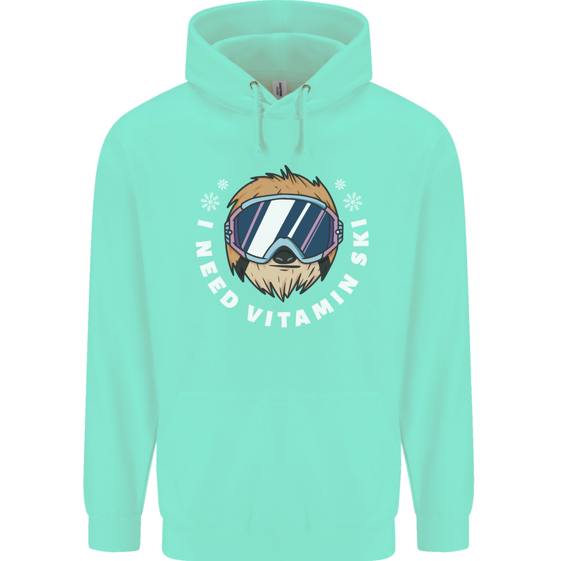 Vitamin Ski Funny Skiing Sloth Winter Sport Mens 80% Cotton Hoodie Peppermint
