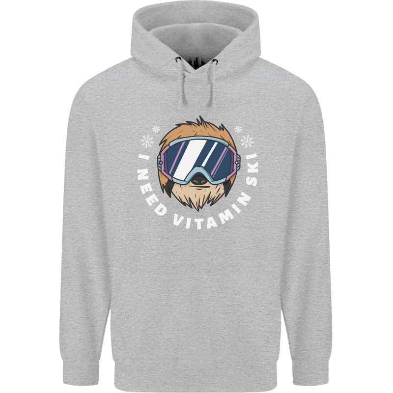 Vitamin Ski Funny Skiing Sloth Winter Sport Mens 80% Cotton Hoodie Sports Grey