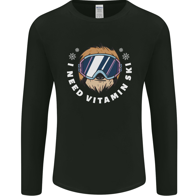 Vitamin Ski Funny Skiing Sloth Winter Sport Mens Long Sleeve T-Shirt Black