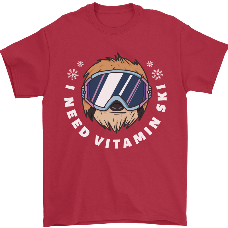 Vitamin Ski Funny Skiing Sloth Winter Sport Mens T-Shirt 100% Cotton Red