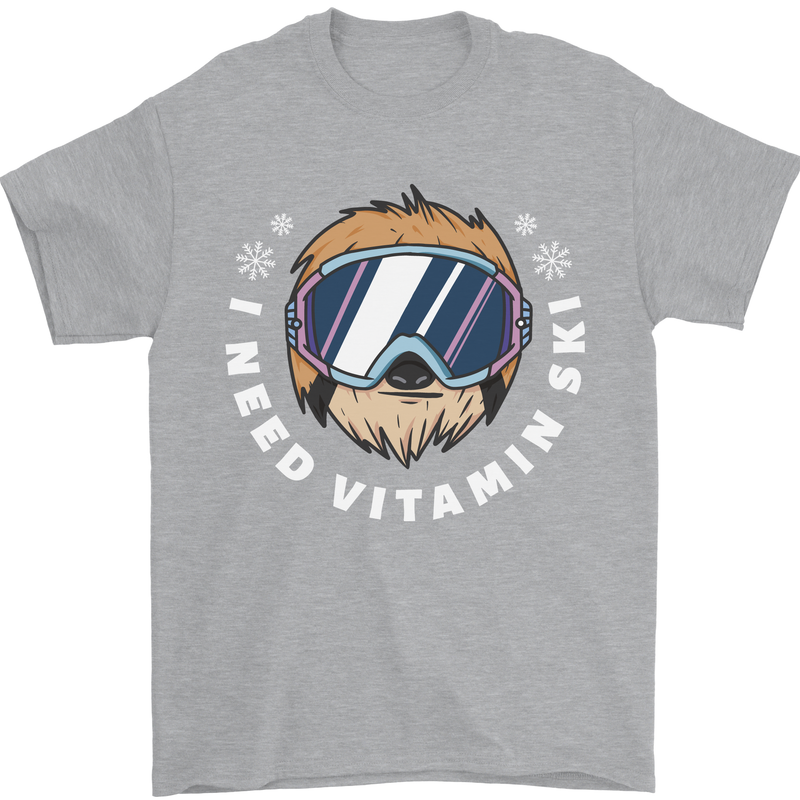 Vitamin Ski Funny Skiing Sloth Winter Sport Mens T-Shirt 100% Cotton Sports Grey