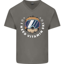 Vitamin Ski Funny Skiing Sloth Winter Sport Mens V-Neck Cotton T-Shirt Charcoal