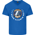 Vitamin Ski Funny Skiing Sloth Winter Sport Mens V-Neck Cotton T-Shirt Royal Blue