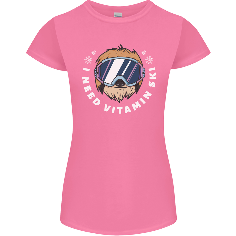 Vitamin Ski Funny Skiing Sloth Winter Sport Womens Petite Cut T-Shirt Azalea