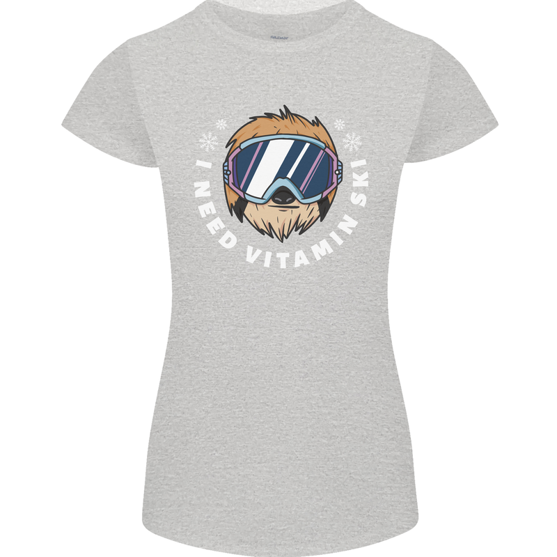 Vitamin Ski Funny Skiing Sloth Winter Sport Womens Petite Cut T-Shirt Sports Grey