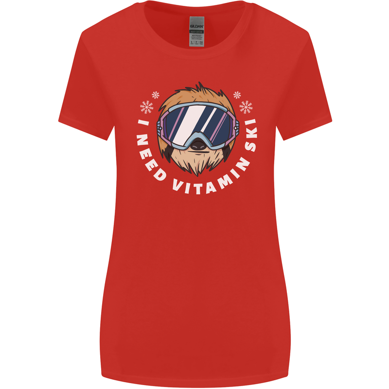 Vitamin Ski Funny Skiing Sloth Winter Sport Womens Wider Cut T-Shirt Red