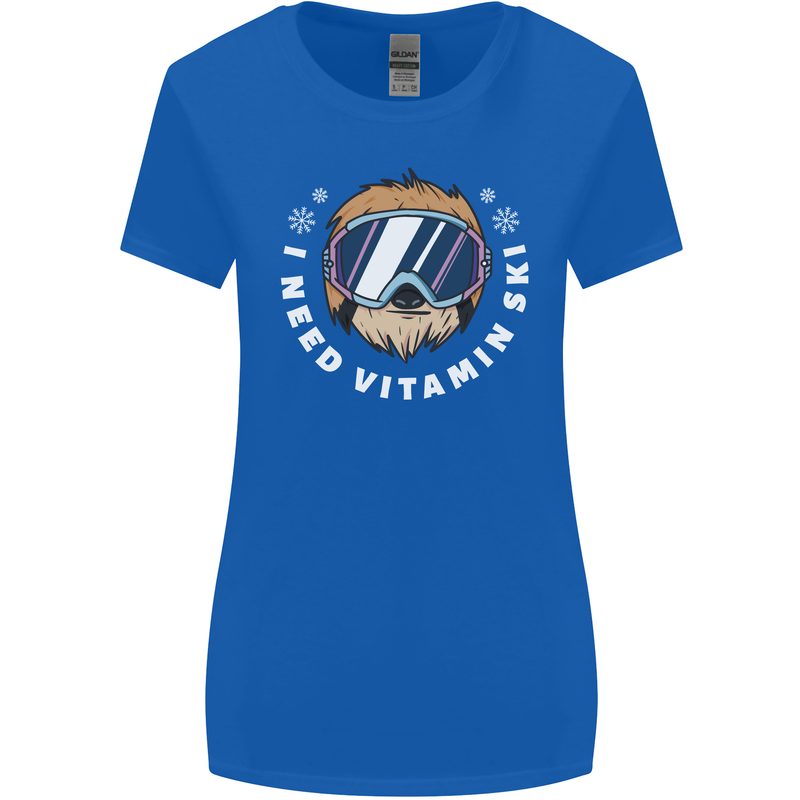Vitamin Ski Funny Skiing Sloth Winter Sport Womens Wider Cut T-Shirt Royal Blue