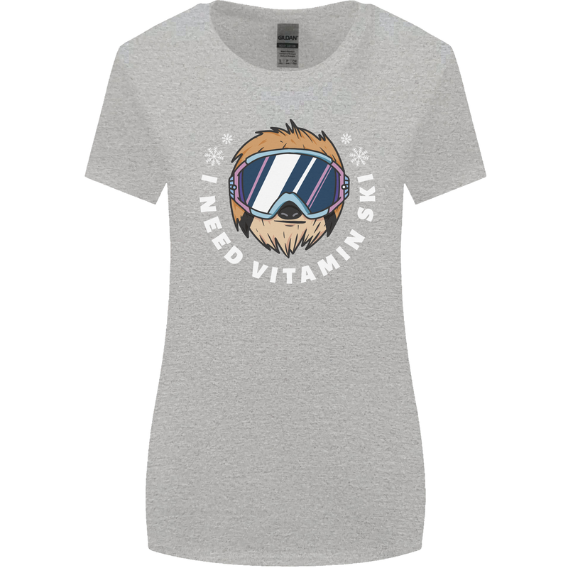 Vitamin Ski Funny Skiing Sloth Winter Sport Womens Wider Cut T-Shirt Sports Grey