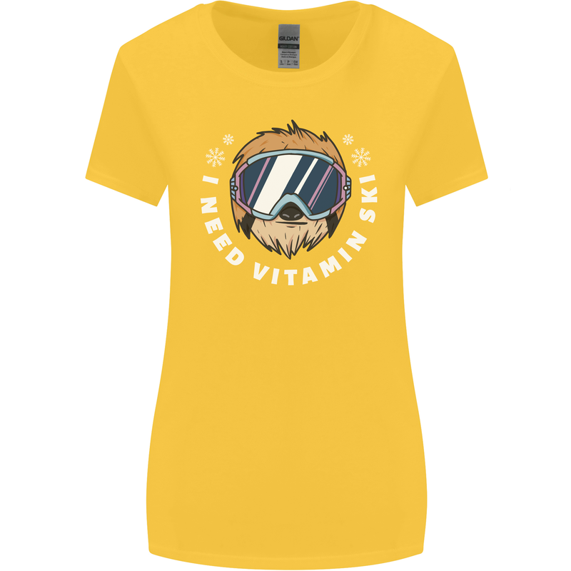 Vitamin Ski Funny Skiing Sloth Winter Sport Womens Wider Cut T-Shirt Yellow