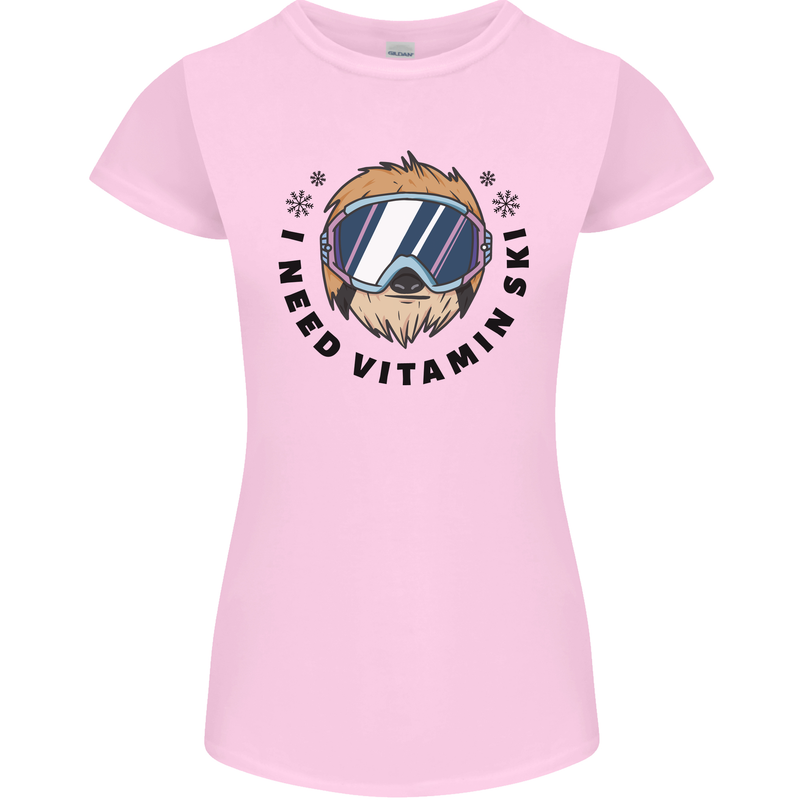 Vitamin Ski Funny Skiing Sloth Womens Petite Cut T-Shirt Light Pink