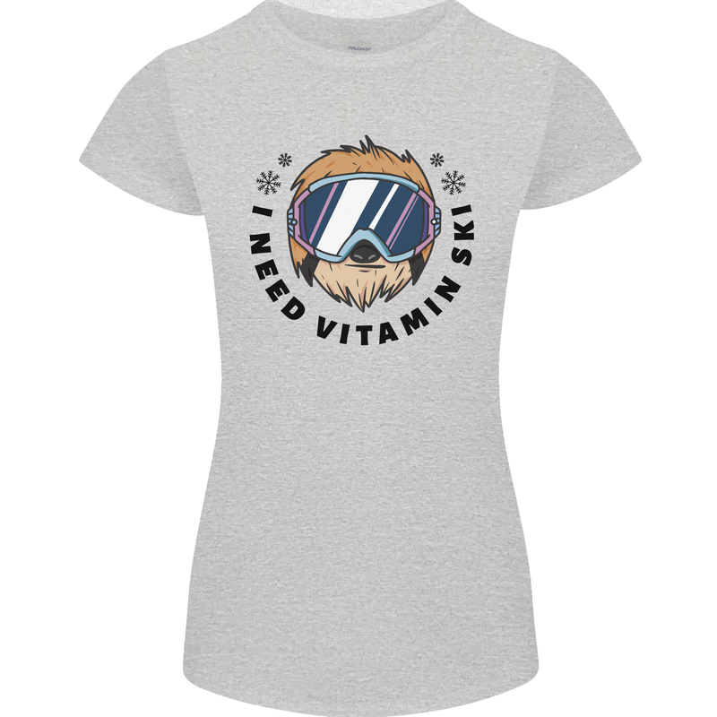 Vitamin Ski Funny Skiing Sloth Womens Petite Cut T-Shirt Sports Grey