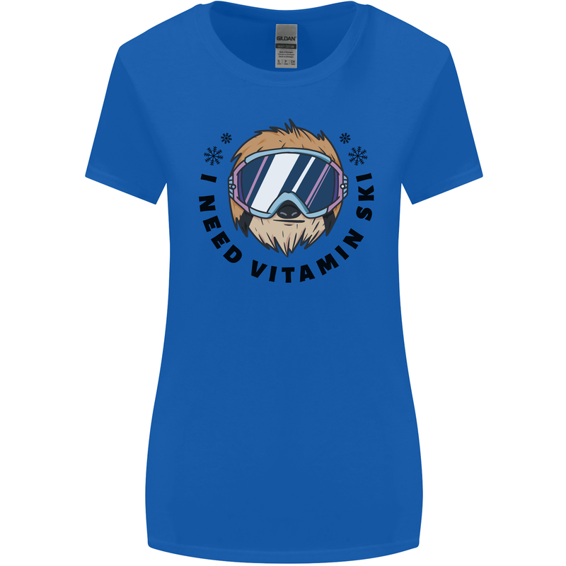 Vitamin Ski Funny Skiing Sloth Womens Wider Cut T-Shirt Royal Blue