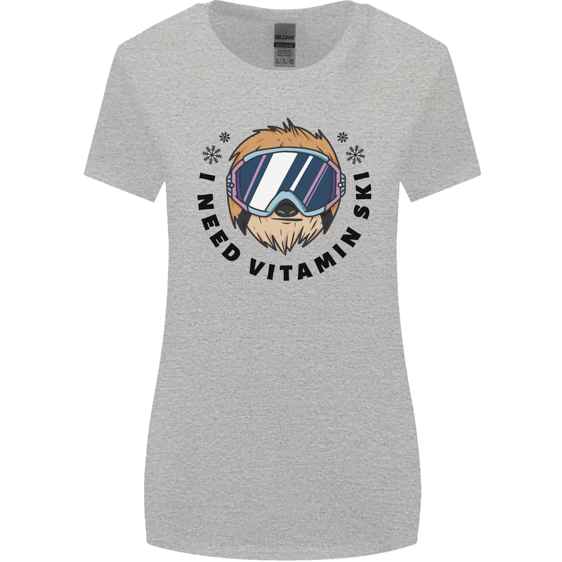 Vitamin Ski Funny Skiing Sloth Womens Wider Cut T-Shirt Sports Grey