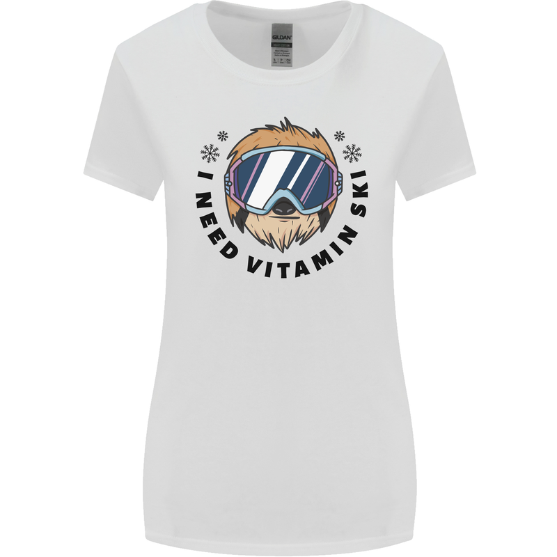 Vitamin Ski Funny Skiing Sloth Womens Wider Cut T-Shirt White