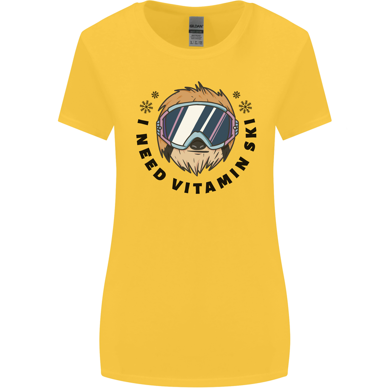 Vitamin Ski Funny Skiing Sloth Womens Wider Cut T-Shirt Yellow
